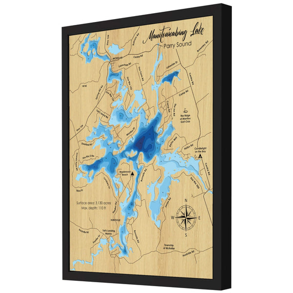 Lake Manitouwabing 3D Wooden Map - Blue – 9 Layers