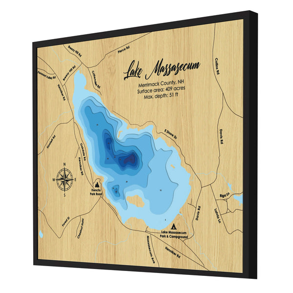 Lake Massasecum Map, New Hampshire - Personalized 3D Wooden Map - Depth Map Wall Art - Gifts for Lake House