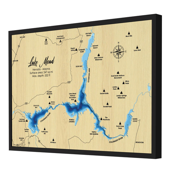 Lake Mead Map, Nevada & Arizona - Personalized Wood Map - Depth Map Wall Art - Nautical Decor for Lake House