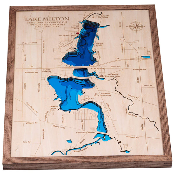 Lake Milton 3D Wooden Map – Blue – 9 Layers