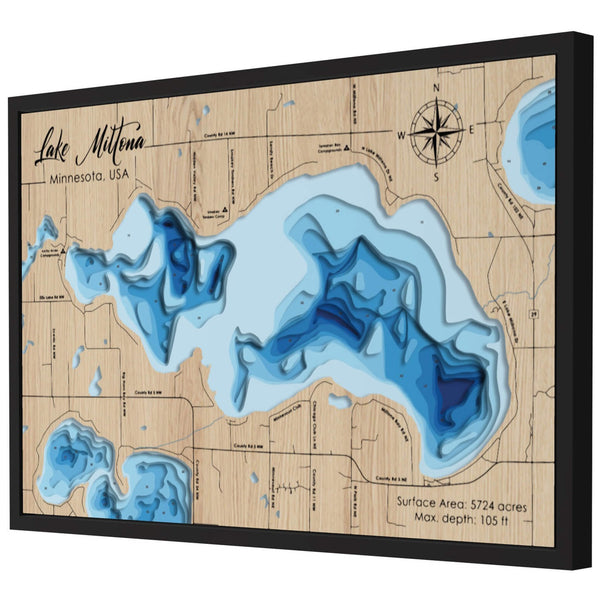 Lake Miltona 3D Wooden Map - Blue – 10 Layers