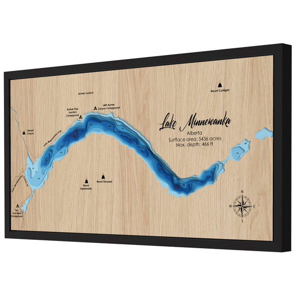 Lake Minnewanka 3D Wooden Map - Blue – 9 Layers