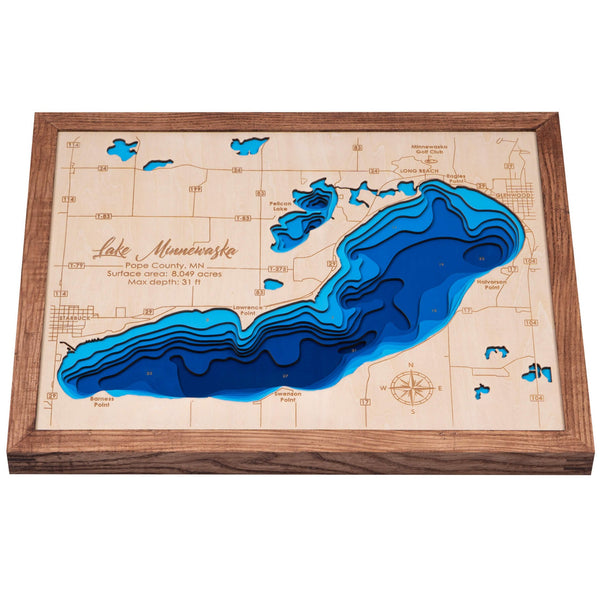 Lake Minnewaska 3D Wooden Map - Blue - 8 Layers