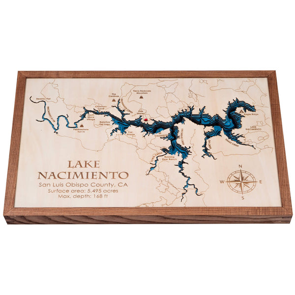 Lake Nacimiento 3D Wooden Map - Dark Blue - 9 Layers