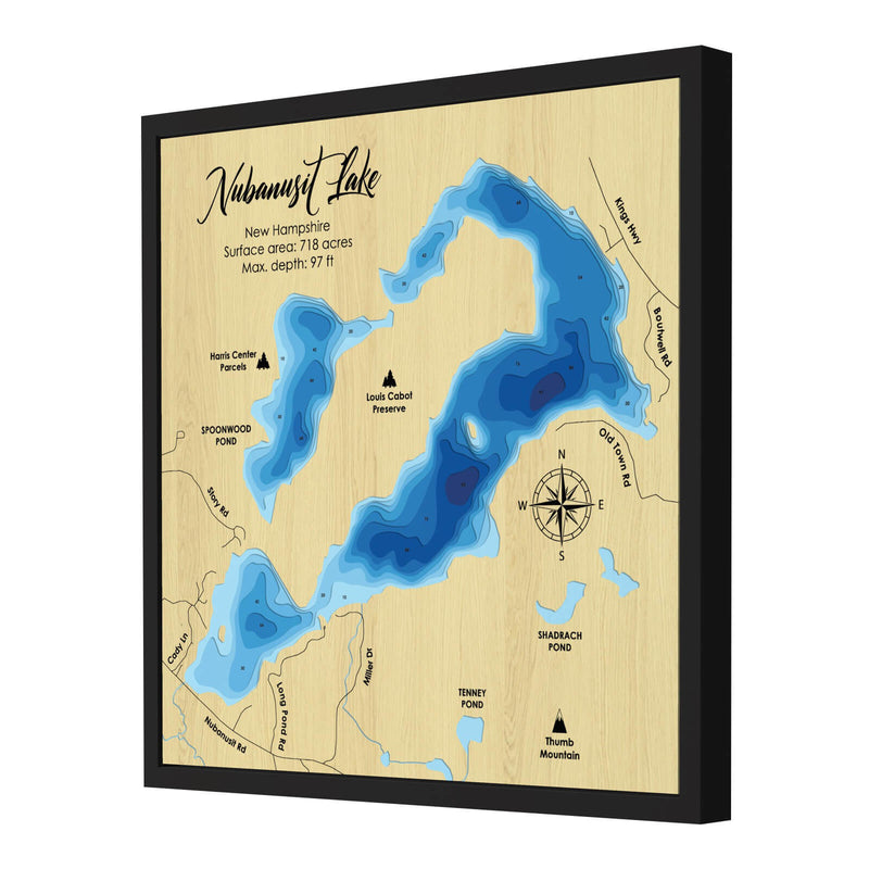 Lake Nubanusit personalized 3D depth wooden map with deep effect