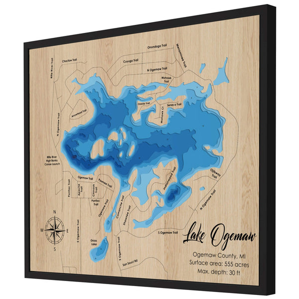 Lake Ogemaw 3D Wooden Map - Blue – 8 Layers