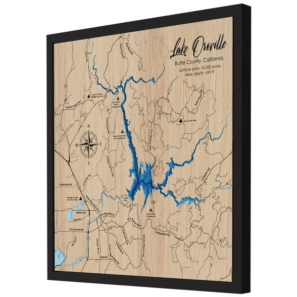 Lake Oroville 3D Wooden Map - Blue – 8 Layers