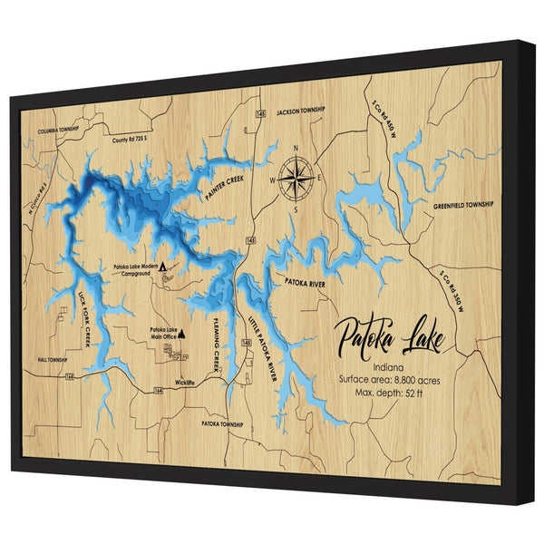 Lake Patoka 3D Wooden Map - Blue – 8 Layers