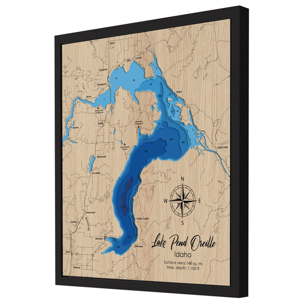 Lake Pend Oreille 3D Wooden Map - Blue – 7 Layers