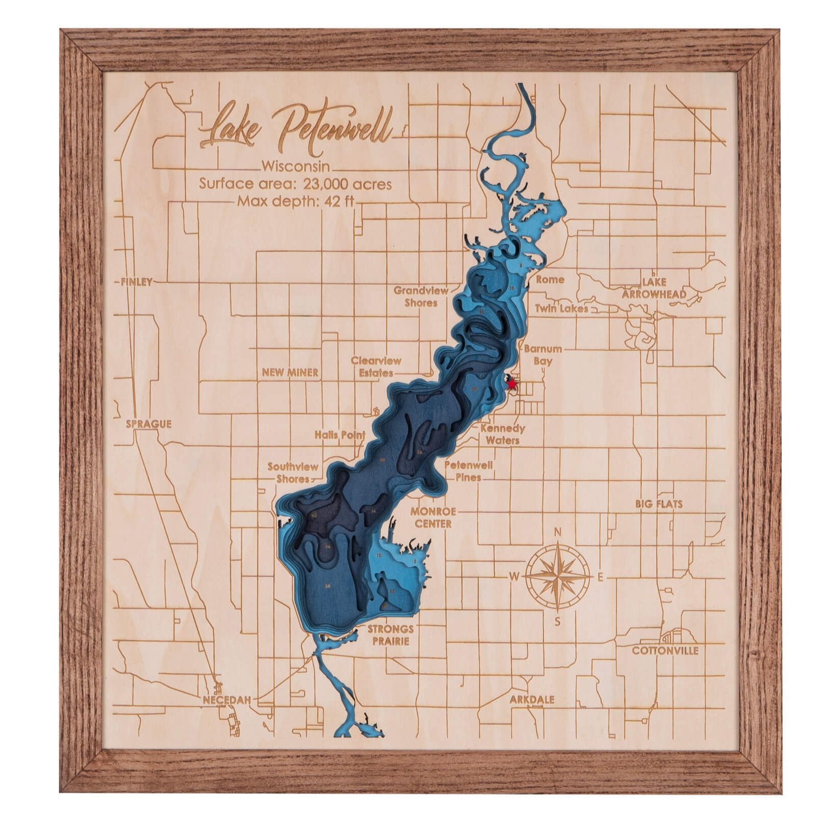 Lake Petenwell 3D Wooden Map - Dark Blue - 9 Layers – My Store