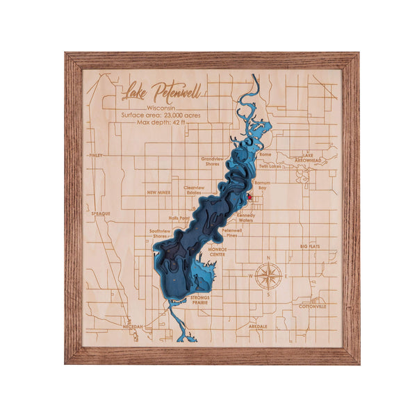 Lake Petenwell 3D Wooden Map - Dark Blue - 9 Layers