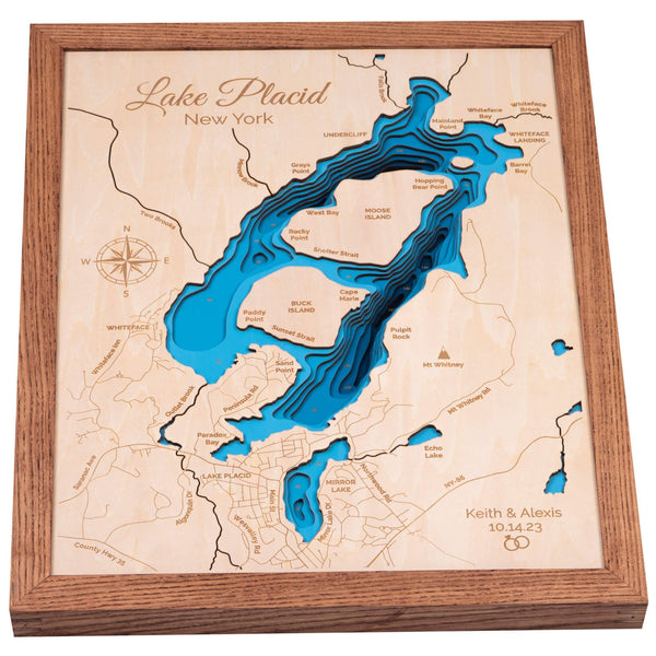 Lake Placid 3D Wooden Map - Dark Blue - 9 Layers