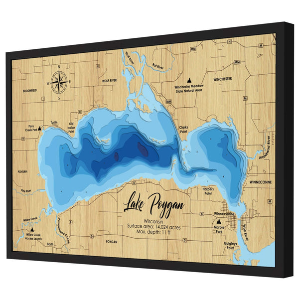 Lake Poygan 3D Wooden Map - Blue – 9 Layers