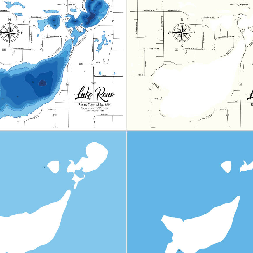 Lake Reno, Minnesota Laser Map Files - 8 Layers - Svg/Ai/Dxf/Pdf – Moc ...