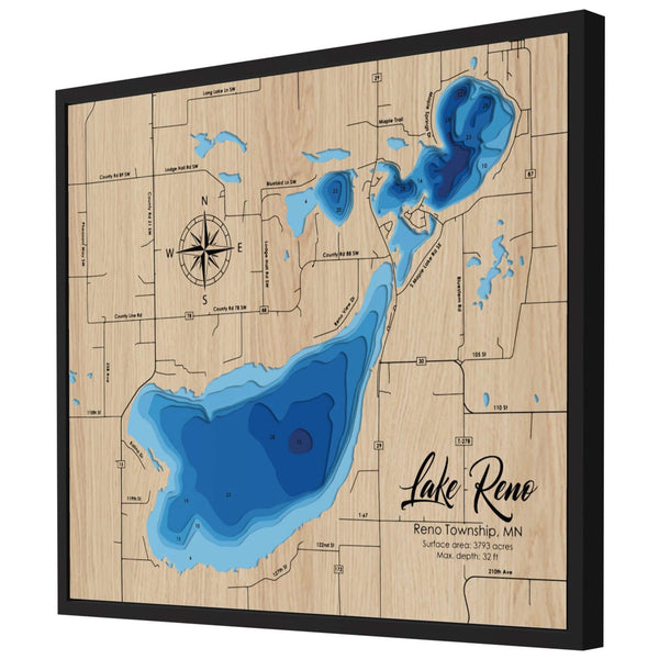 Lake Reno 3D Wooden Map - Blue – 8 Layers