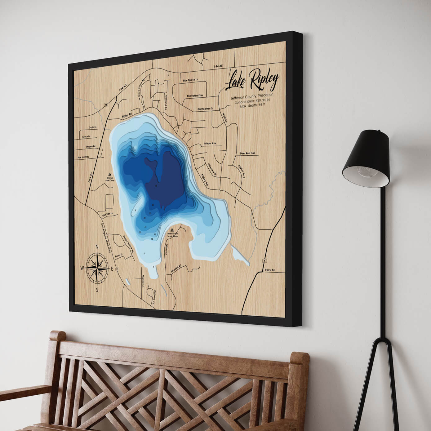 Lake Ripley, Wisconsin 3D Wooden Map - Blue – 8 Layers – Moc Tho LLC