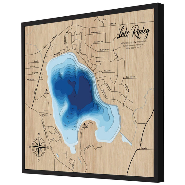 Lake Ripley 3D Wooden Map - Blue – 8 Layers