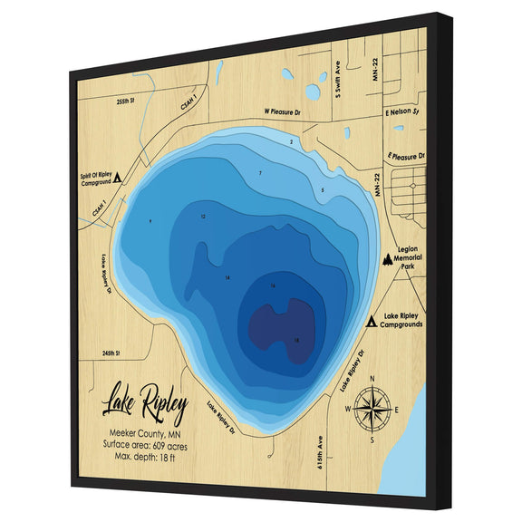 Lake Ripley, Minnesota 3D Wooden Map - Blue – 9 Layers – Moc Tho LLC