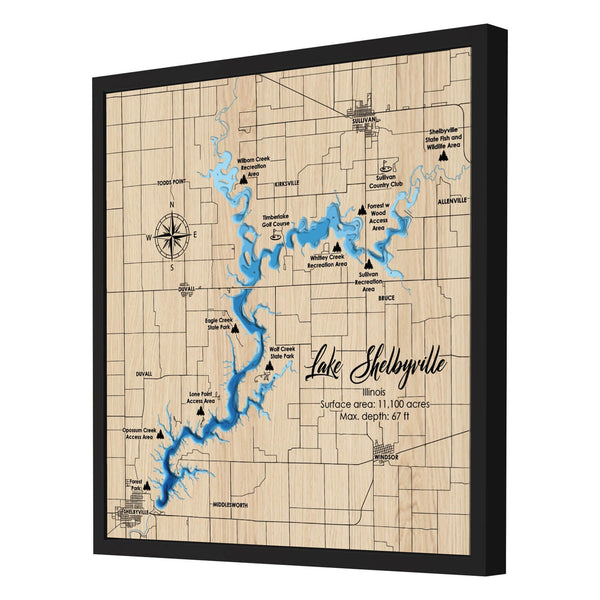 Lake Shelbyville Map, Illinois - Personalized 3D Wooden Map - Depth Map Wall Art - Nautical Decor for Lake House