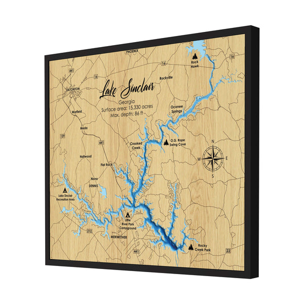 Lake Sinclair 3D Wooden Map - Blue – 9 Layers