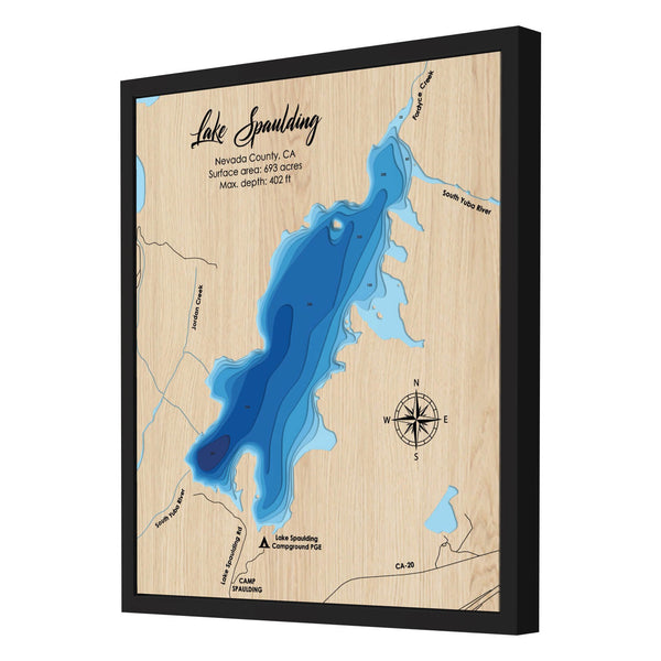 Lake Spaulding Map, California - Personalized 3D Wood Map - Depth Map Wall Art - Nautical Decor for Lake House