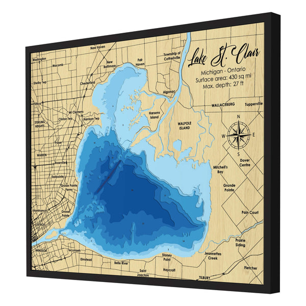 Lake St. Clair Map, Michigan & Ontario - Personalized 3D Wood Map - Depth Map Wall Art - Gifts for Lake House