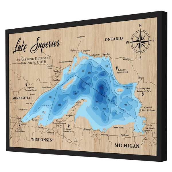 Lake Superior Map - Personalized 3D Wooden Map - Depth Map Wall Art - Nautical Decor for Lake House