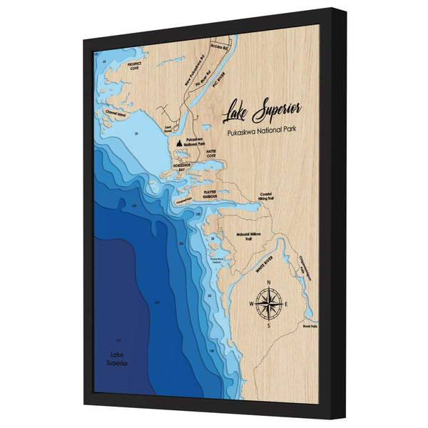 Lake Superior, Pukaskwa National Park Map - Personalized Wood Map - Depth Map Wall Art - Gifts for Lake House