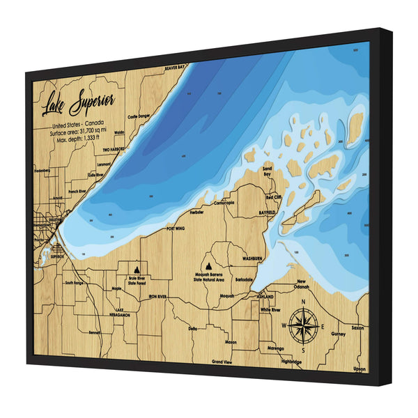 Lake Superior Map, USA & Canada - Personalized Wood Map - Depth Map Wall Art - Nautical Decor for Lake House