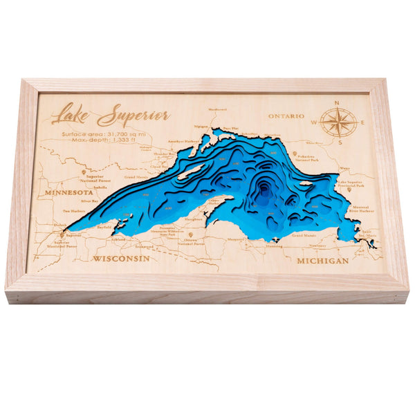 Lake Superior 3D Wooden Map - Blue - 9 Layers