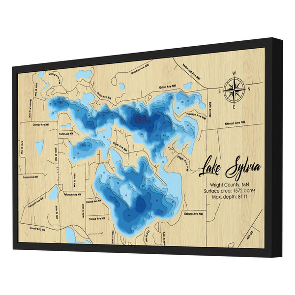 Lake Sylvia Map, Minnesota - Personalized 3D Wooden Map - Depth Map Wall Art - Nautical Decor for Lake House