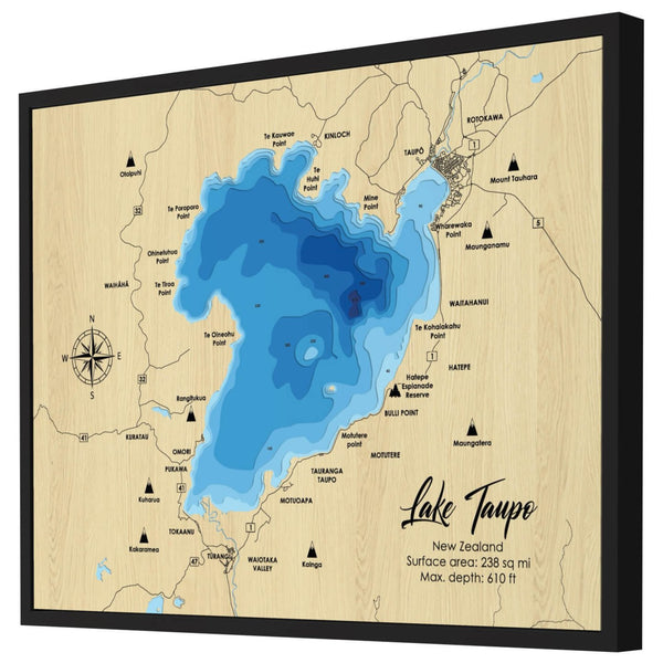 Lake Taupo Map, New Zealand - Personalized 3D Wooden Map - Depth Map Wall Art - Nautical Decor for Lake House