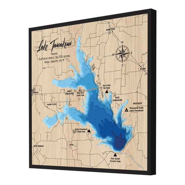 Lake Tawakoni Map, Texas - Personalized 3D Wooden Map - Depth Map Wall Art - Nautical Decor for Lake House