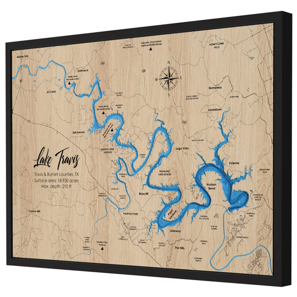 Lake Travis 3D Wooden Map - Blue – 6 Layers