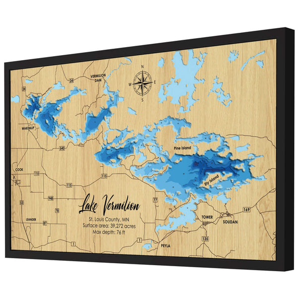 Lake Vermilion 3D Wooden Map - Blue – 9 Layers