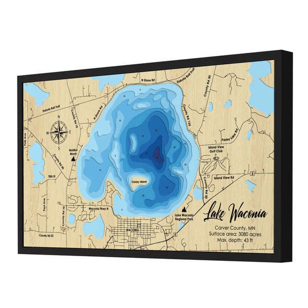 Lake Waconia Map, Minnesota - Personalized 3D Wooden Map - Depth Map Wall Art - Nautical Decor for Lake House