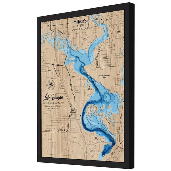 Lake Wausau 3D Wooden Map - Blue – 9 Layer