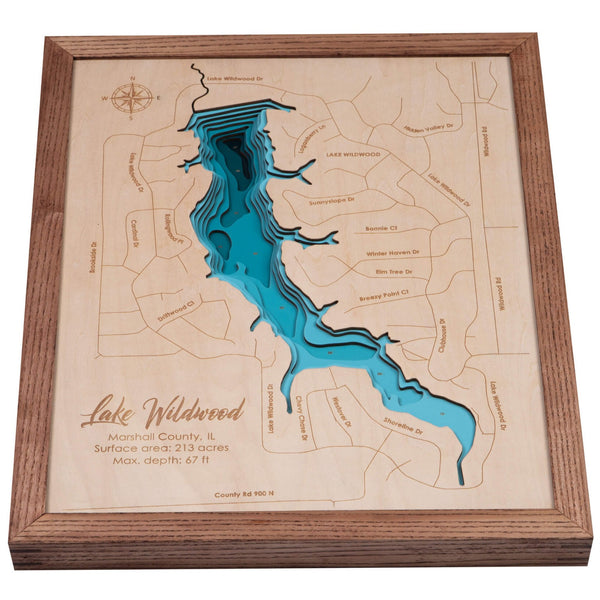 Lake Wildwood (IL) 3D Wooden Map - Teal - 9 Layers