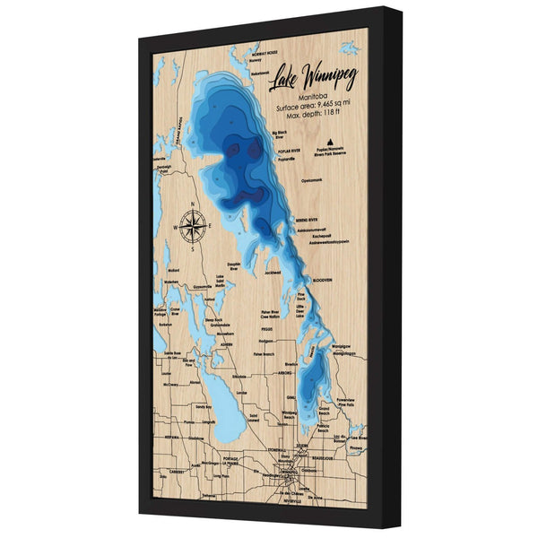 Lake Winnipeg Map, Canada - Personalized 3D Wooden Map - Depth Map Wall Art - Nautical Decor for Lake House