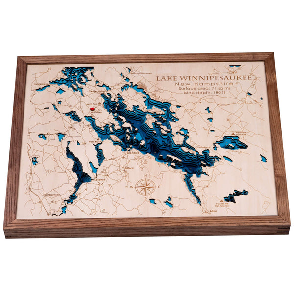 Lake Winnipesaukee 3D Wooden Map - Dark Blue - 9 Layers