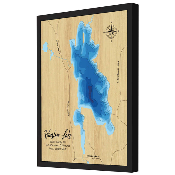 Lake Winslow 3D Wooden Map - Blue – 9 Layer