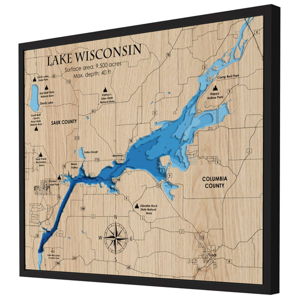 Lake Wisconsin 3D Wooden Map - Blue – 8 Layer