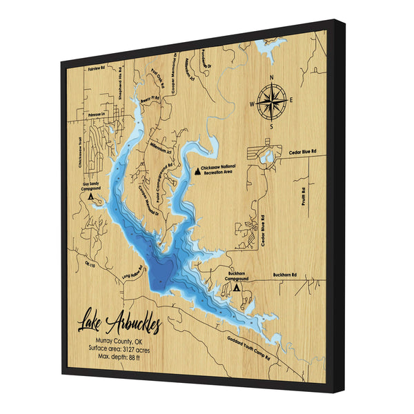 Lake Arbuckles Map, Oklahoma - Personalized 3D Wood Map - Depth Map Wall Art - Nautical Decor for Lake House