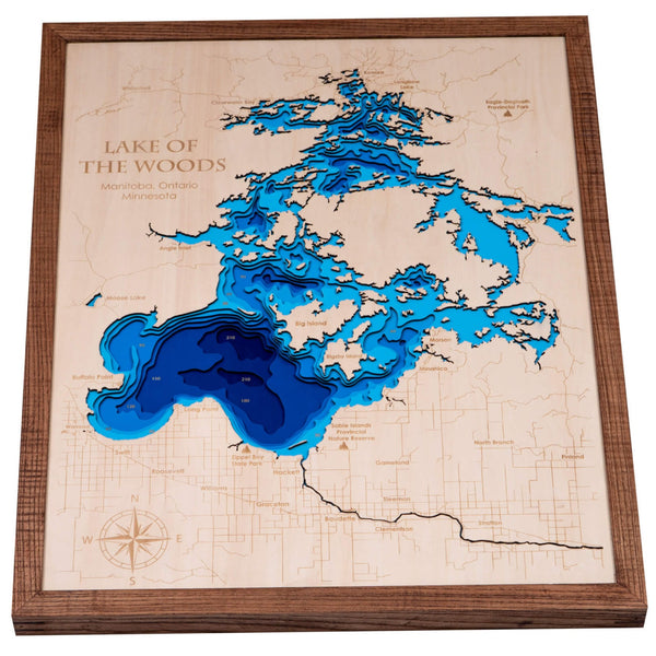 Lake of the Woods 3D Wooden Map - Blue - 8 Layers