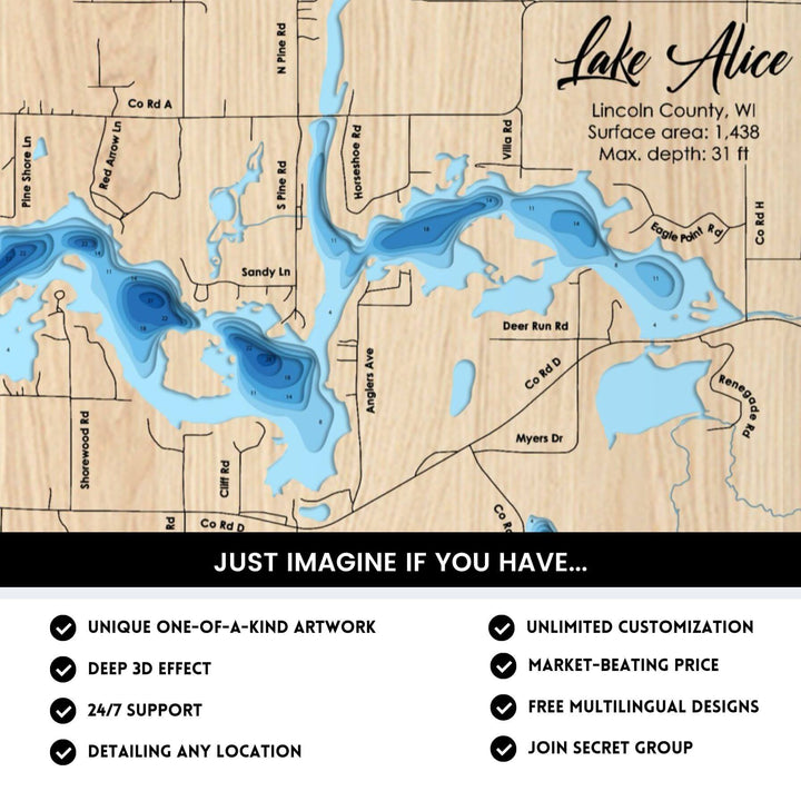 Details of Lake Alice 3D Depth Map FIles, unique wall art, deep effect, unlimited customization