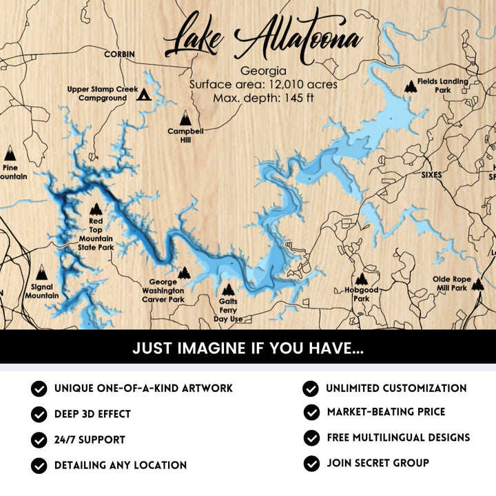 Details of Lake Allatoona 3D Depth Map FIles, unique wall art, deep effect, unlimited customization