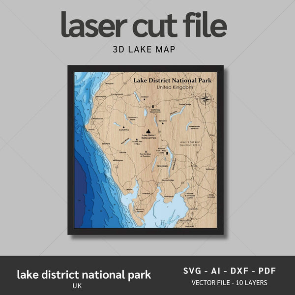 Lake District National Park Laser Map Files - 10 Layers - Svg/Ai/Dxf/Pdf