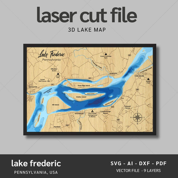 Lake Frederic, Pennsylvania Laser Map Files - 9 Layers - Svg/Ai/Dxf/Pdf