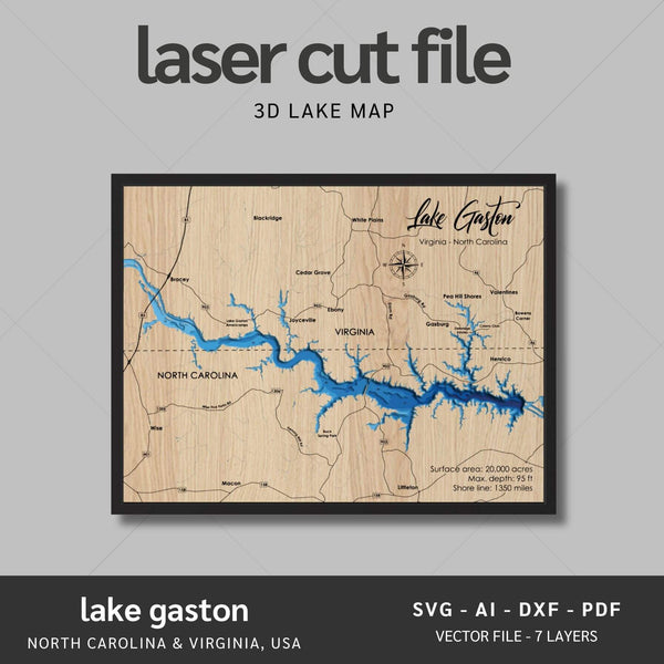 Lake Gaston Laser Map Files - 7 Layers - Svg/Ai/Dxf/Pdf