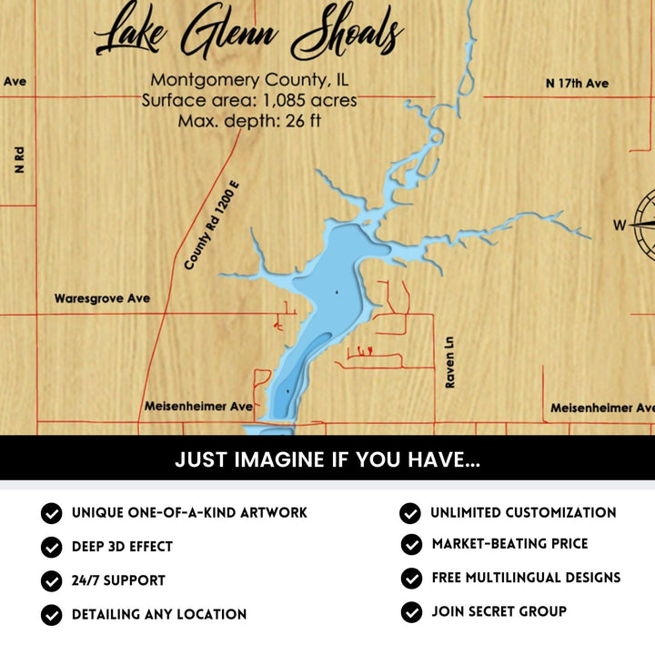 Details of Lake Glenn Shoals 3D Depth Map FIles, unique wall art, deep effect, unlimited customization